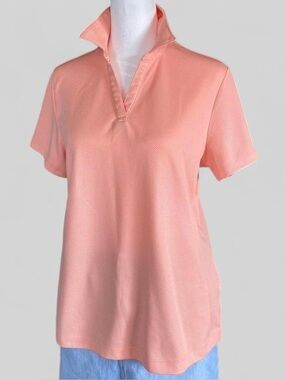 Lands End Peach Active Polo Shirt V Neck Athletic Golf Tennis Pickleball Top M